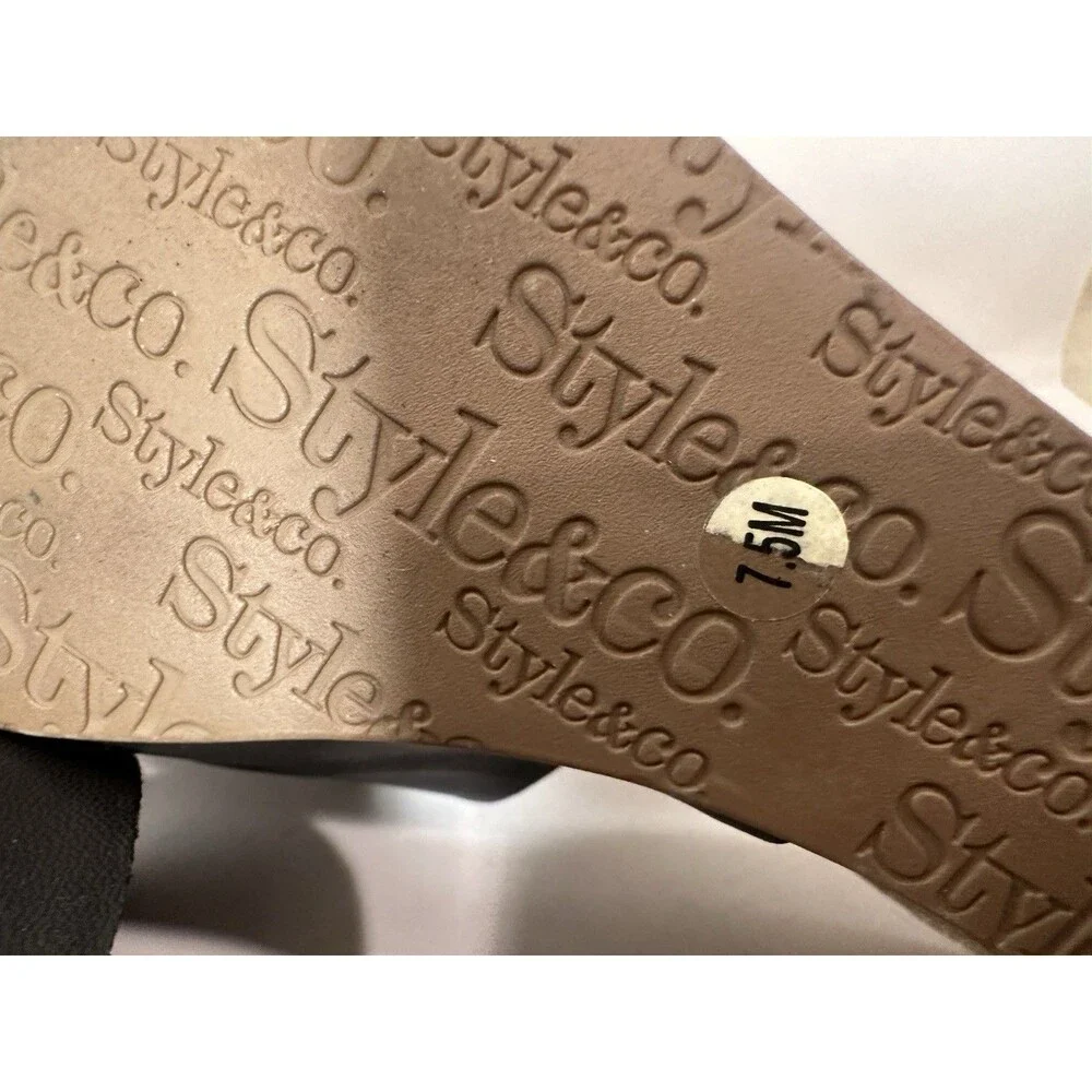 Style & Co Black Slide Wedge Sandals Women’s 7.5M Espadrille Look